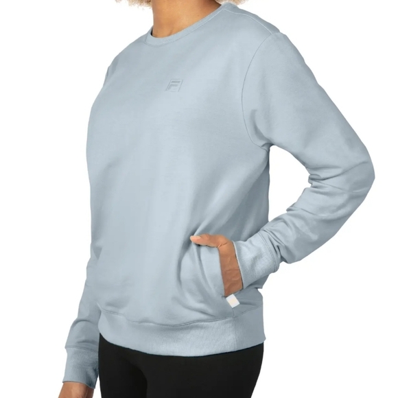 Fila Sweatshirt Top Pullover Long Sleeve Crew Neck Pockets Blue Fog Comfy XXL - Picture 2 of 15